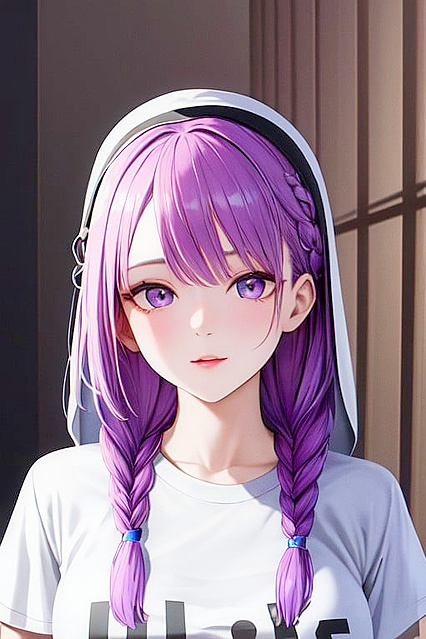 Nun with Braided Hair and Purple Skin in Erotic Hentai Picture