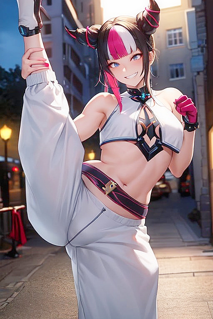 Fighting Stance on the Streets – Dynamic Poses in Steaming Hentai Picture