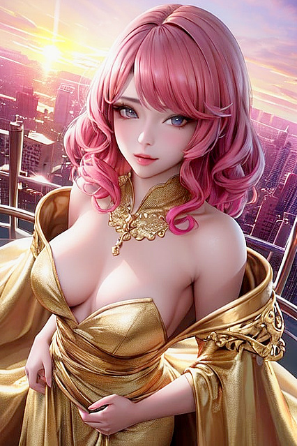 Pink-Haired Beauty Enjoying Curvy Fun in Top-Down Hentai Picture
