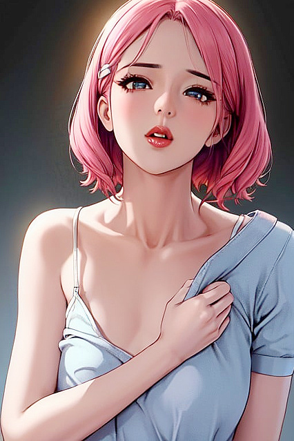 Skinny Girl 18+ with Pink BobCut Enjoying  Hentai Pleasure