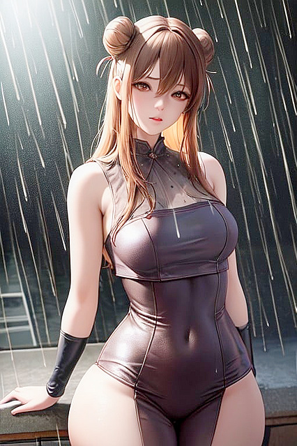 Busty Brunette with Elegant Hair Bun Teases in Seductive Hentai Images