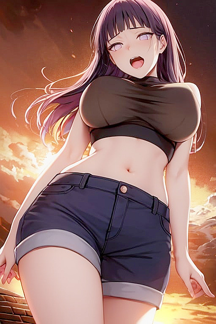 Hinata Hyuuga Wears Crop Top in Steamy Naruto Harem Hentai Image