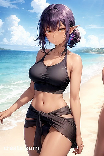 Waist-Shot Seduction – Purple-Haired Babe in Oversized T-Shirt Hentai Pleasure
