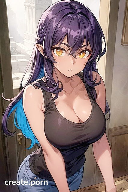 Demon Girl 18+ in Dark Brown Skin and Sleeveless T-Shirt Tempts You in hentai AIPorn
