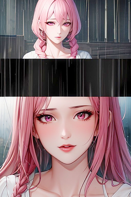 Rainy Day Seduction with Pink-Eyed Beauty in Steaming Hentai Picture