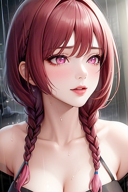 Pink-Eyed Beauty Enjoying  Rain-soaked hentai Pleasure