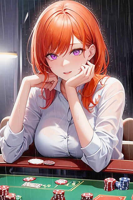 Purple-Eyed Beauty Seduces in Snowy Casino Hentai Picture