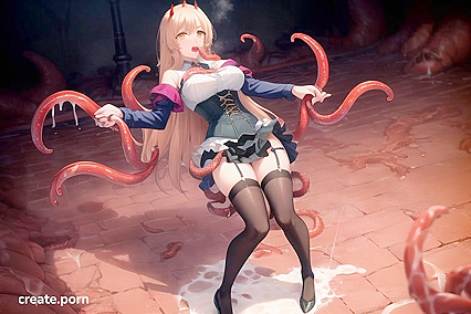Goth Babe with Large Breasts Seduced by Tentacles in Erotic Hentai Image