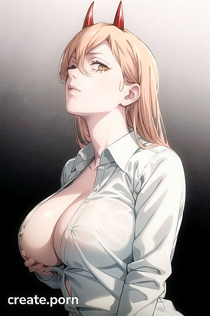 Power from Chainsaw Man Grabs Boobs in Seductive Office Shirt Hentai Image
