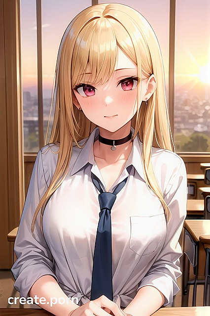 Kitagawa Marin Watches Sunset Through Window in steamy Sono Bisuku DōruWa Koi O Suru Hentai Image