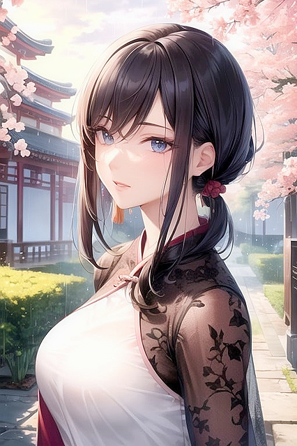 Mature Beauty in Sakura Garden Enjoying Passionate Sunset Hentai Pleasure