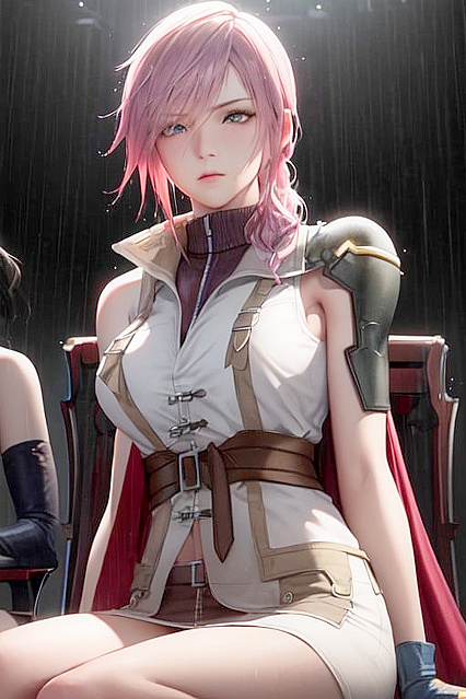 Lightning from Final Fantasy Wears Oversized T-Shirt in Steamy 2-Person Hentai Image