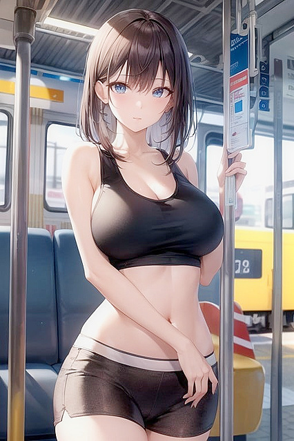 Sleeveless T-Shirt Beauty Shows Off Her Large Ass at Train Station Hentai Image