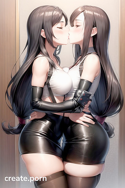 Tifa Lockhart in Form-Fitting Outfit Engages in Passionate Kisses and Hentai Fun