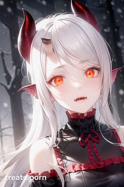 Red-Eyed Beauty Shimmers in Snowy Erotic Anime Images