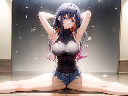 Rounded Breasts and Permed Hair in Seductive Jean Shorts Hentai Picture