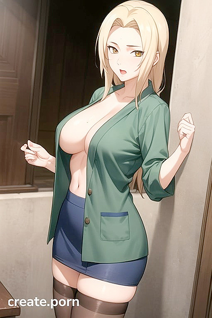 Tsunade from Naruto Wearing Nylon Stockings Under Her Skirt for Hot Hentai Picture