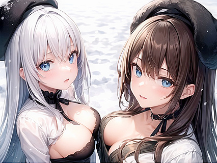 Rounded Breasts Peek Through Snowy Pullovers in Steamy Hentai Images