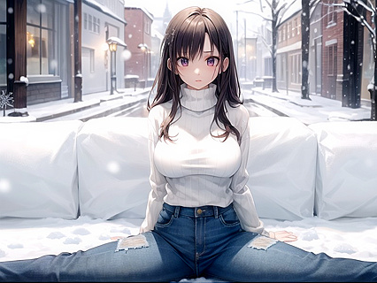 Rounded Ass in Jean Shorts Tempts Black-Haired Beauty in Hentai Picture