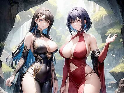 Permed Black-Haired Beauty Exploring Dark Cave Fantasies in Hentai AIPorn