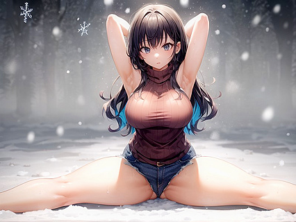 Black-Haired Beauty in Jean Shorts Performs Sultry Splits in Hentai AI Picture