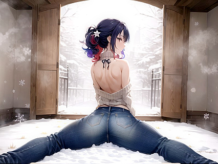 Perky-Haired Beauty with Round Ass Enjoying naughty Christmas Hentai Fun