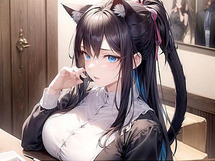 Person Enjoying Sensual Pleasure with Cat Tail and Ears in hentai AI Picture