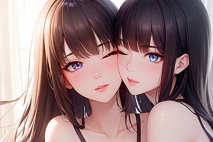 Black-Haired Beauties Engage in Passionate Kisses in Hentai AI Porn