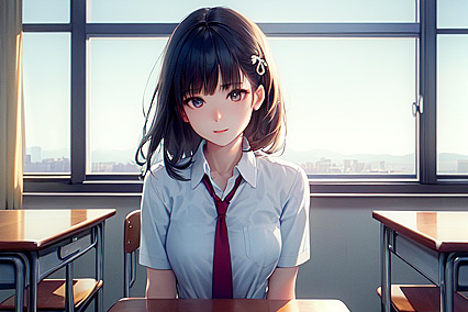 Crowded Room, Lone Girl 18+ with Hair Ribbon in Steamy Hentai Picture