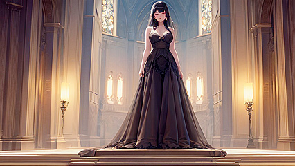 Full Body Picture with Black-Haired Blue-Eyed Beauty in Hentai AIPorn