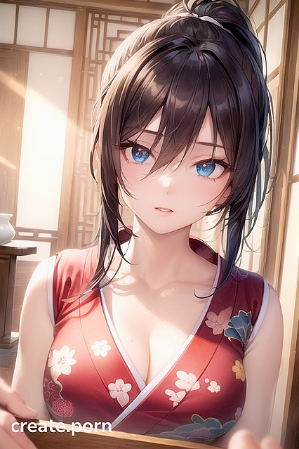 Asian Beauty in Kimono with Perfect Ponytail Enjoying Steamy Hentai Pleasure