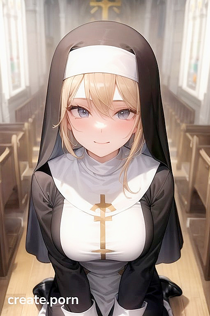 Winking Nun Kneels for Sinful Hentai Pleasure