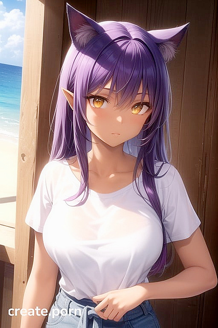 Demon Girl 18+ with White Clothes and Purple Cat Ears in Steamy Hentai Picture
