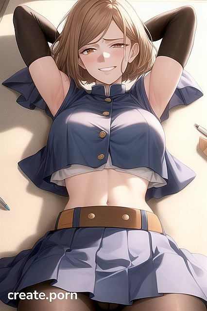 Warm Anime Image – Arms Raised, Unbuttoned Passion in Horny Hentai Picture