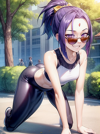 Wearing Sunglasses and a Sport Bra in the Park for Steamy Hentai Picture