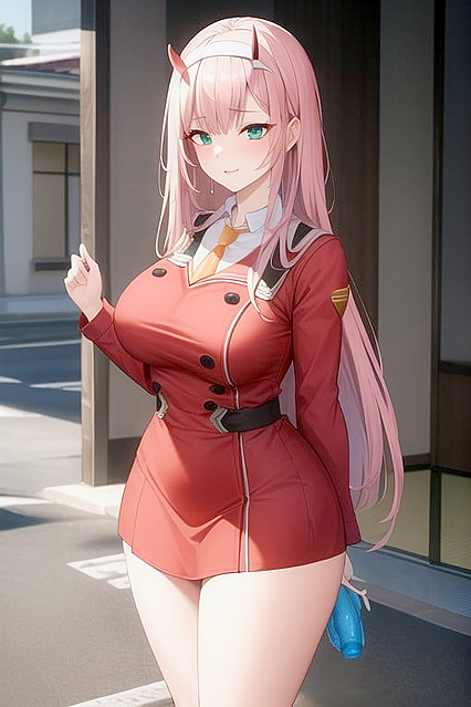 Zero Two from Darling in the FranXX Enjoying Soft Pastel Pleasure with Round Breasts