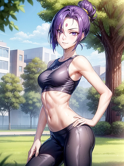Raven from Teen 18+ Titans Flexes in Tight Yoga Pants at the Park Hentai Image