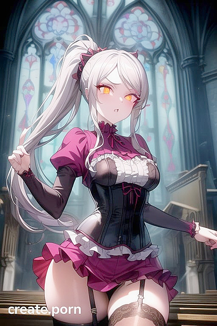 Goth Girl 18+ with Glowing Eyes Takes Sinful Pleasure in Church Hentai