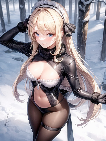 Natural Breasts and Blonde Hair in a Sultry Waist-Shot Hentai Image