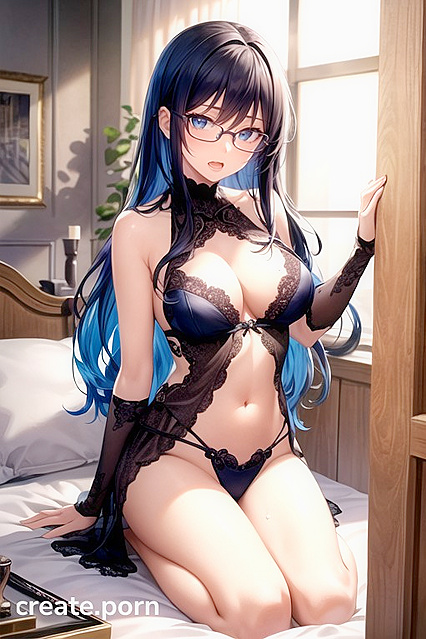 Girl 18+y Bedroom Fun with Cute Outfits and Seductive Glasses in hentai AI Picture