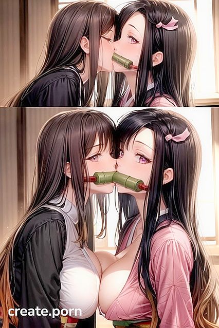 Nezuko from Demon Slayer Enjoying Passionate Kisses in Hentai Images