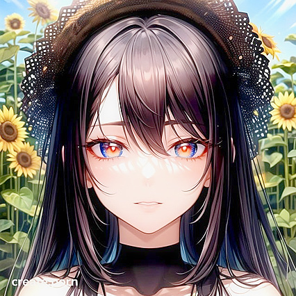 Blonde-Eyed Beauty with Raven Locks Seduces in Sunny Sunflower Fields Hentai