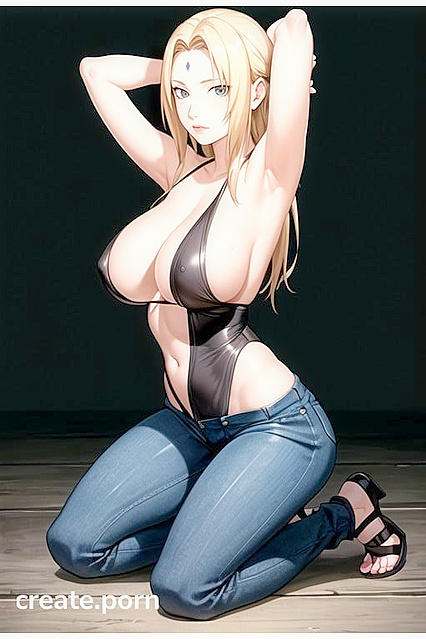Tsunade from Naruto in Tight Bodysuit on Her Knees for Seductive Hentai Pleasure