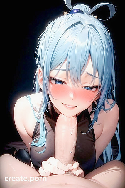 Aqua from Konosuba Smiles and Blushes in Large-Ass Hentai Fun