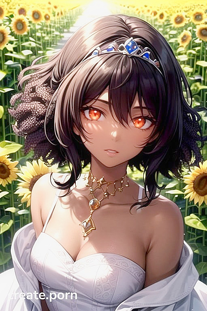 African Beauty Seduces in Sunflower Fields for Steamy Afro Hentai Picture