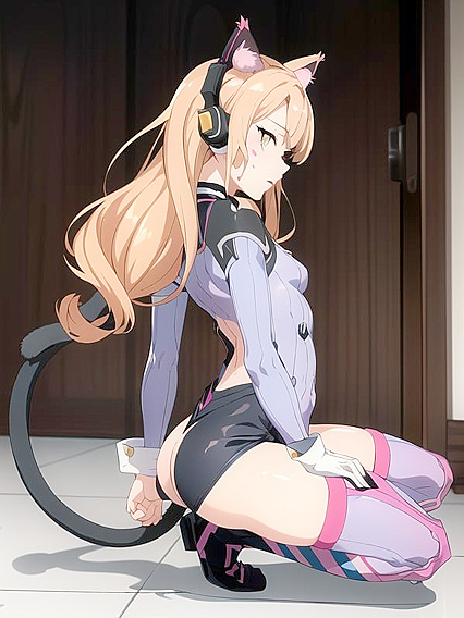 Skinny Girl 18+ in Pet Pose with Thigh-High Socks for Steamy Hentai Picture
