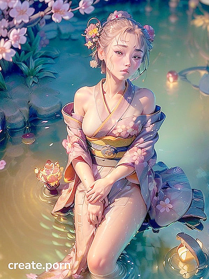 Hand Gently Brushes Hair Back as She Seductively Reveals Her Elegant Kimono in Hentai Picture