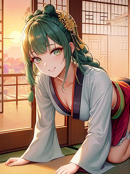 Green-Haired Beauty Gets Wild on All Fores in Hentai AI Picture