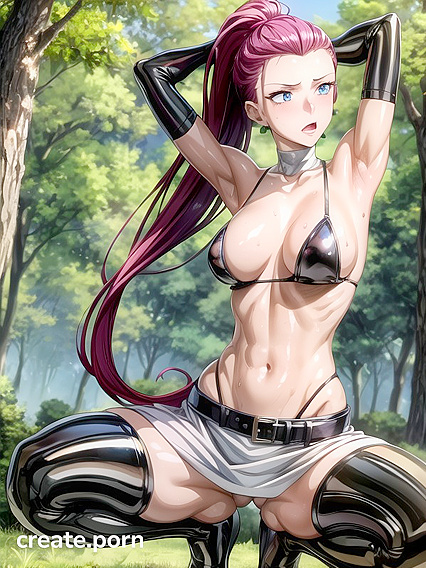 Oiled-Up Beauty with Arms Raised in Seductive Hentai Images