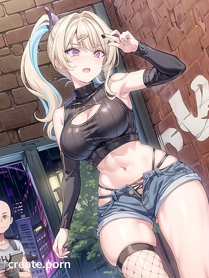 Blushing Beauty in Fishnets Enjoys Nighttime Hentai Pleasure